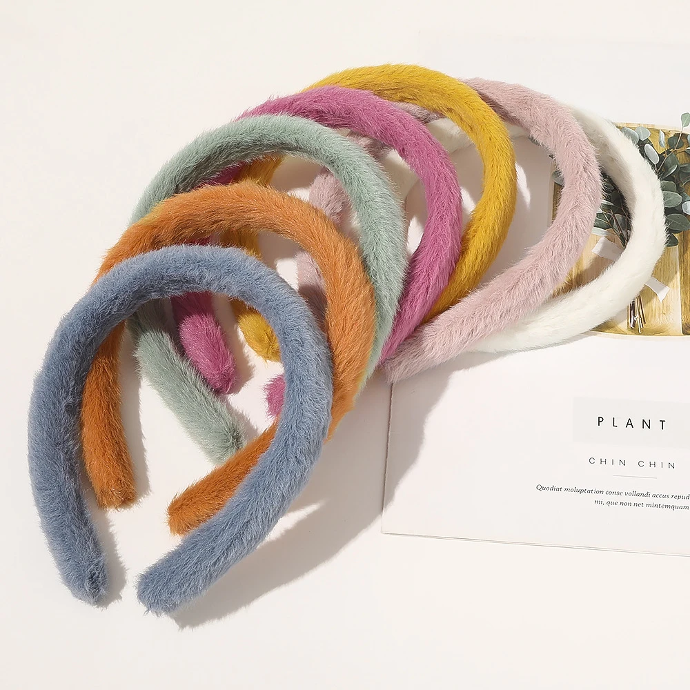

New Sweet Candy Color Imitation Rabbit Fur Hair Hoop Bezel Headband Winter Fur Headwear For Women Girl's Hair Accessories