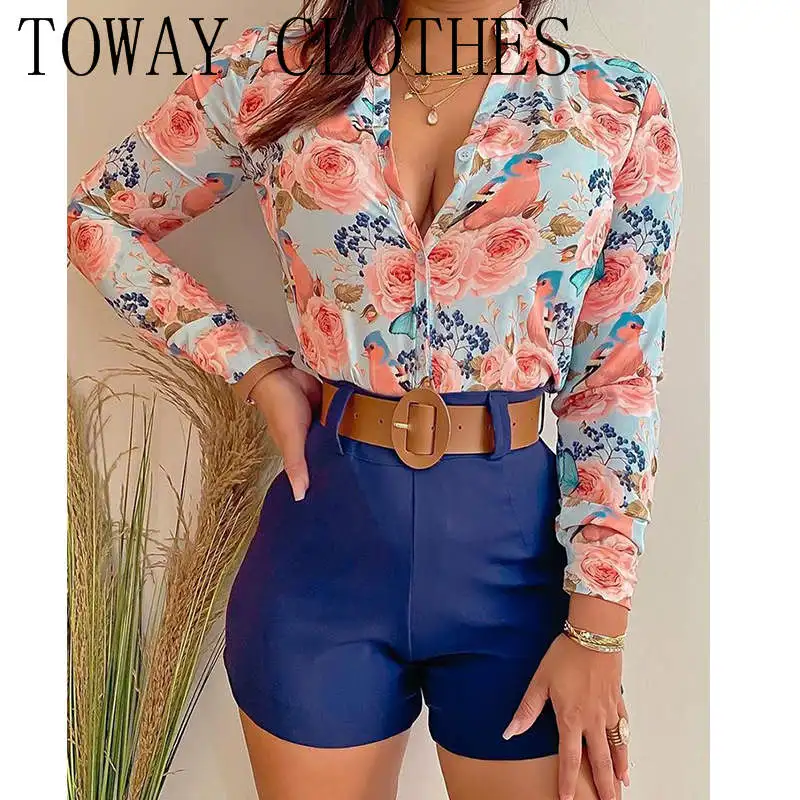 Женский брючный костюм с цветочным принтом комплект из двух предметов: Топ