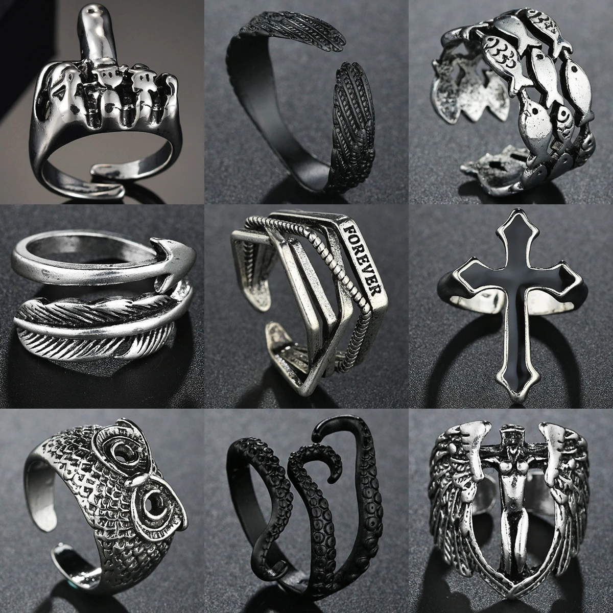 

Punk Trendy Silver Color Punk Dragon Rings For Men Women Biker Rock Opening Ring Gothic Cool Jewelry Xtmas Gift