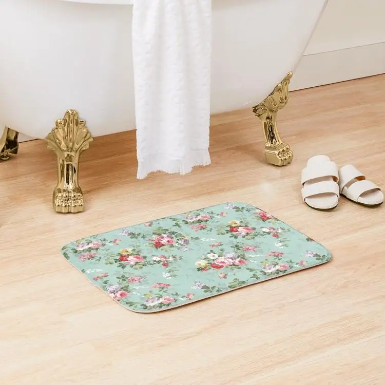 

Elegant Vintage Pink Roses Floral Patter Bath Mat Bedroom Cartoon.Doormat Rug Wash Pad Living Room Shower Room Anti-Slip