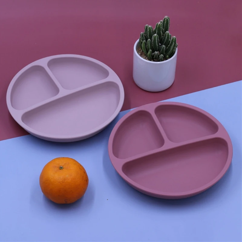 

3 шт./компл. набор из мисок и ложек для кормления ребенка, Нескользящие силиконовые поддоны с разделенной пластиной, посуда, без БФА, 124D