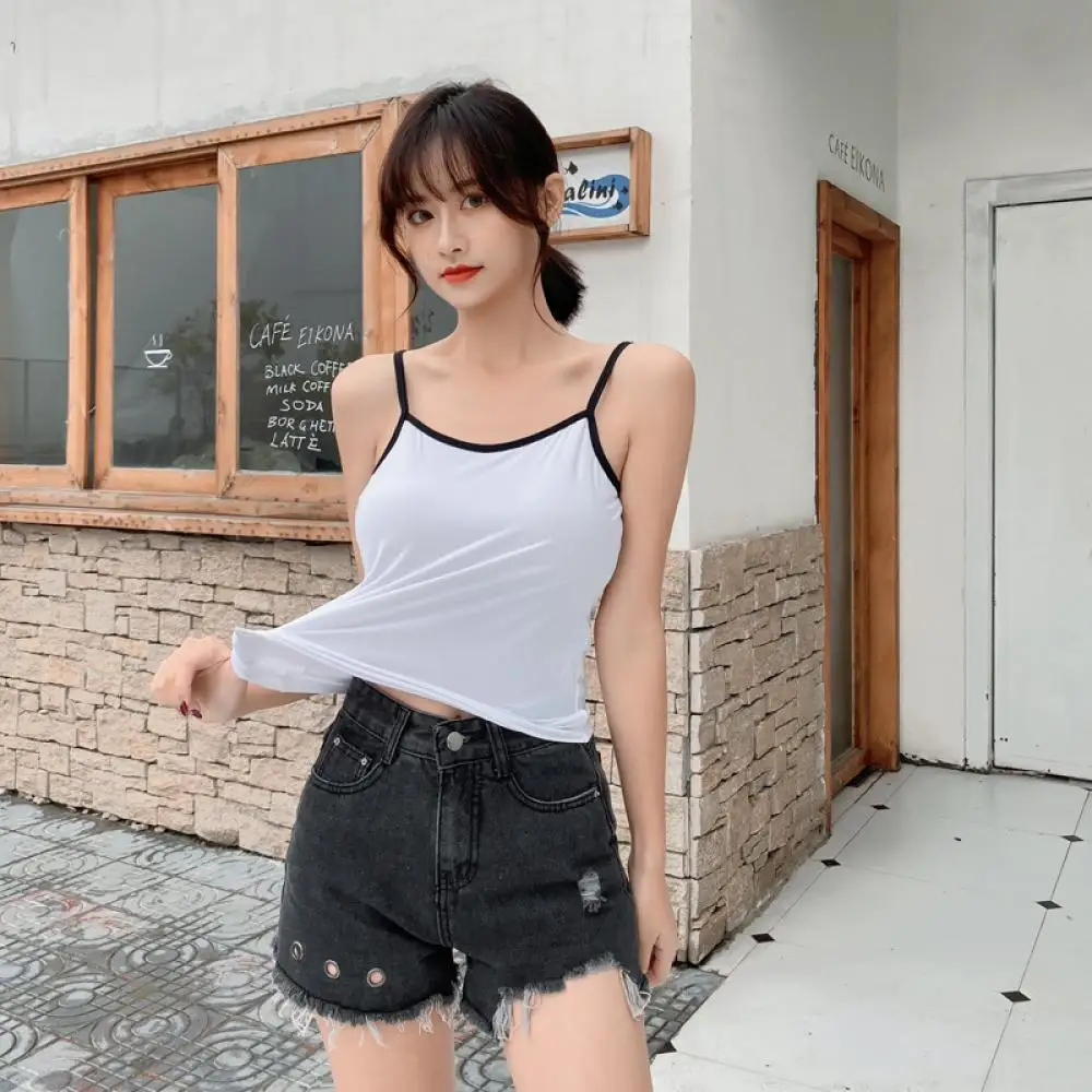 

Women Tank Crop Top Seamless Underwear Female Sexy Lingerie Intimates with Camisole Femme Ice Silk Sling Ladies Chest Pad Vest