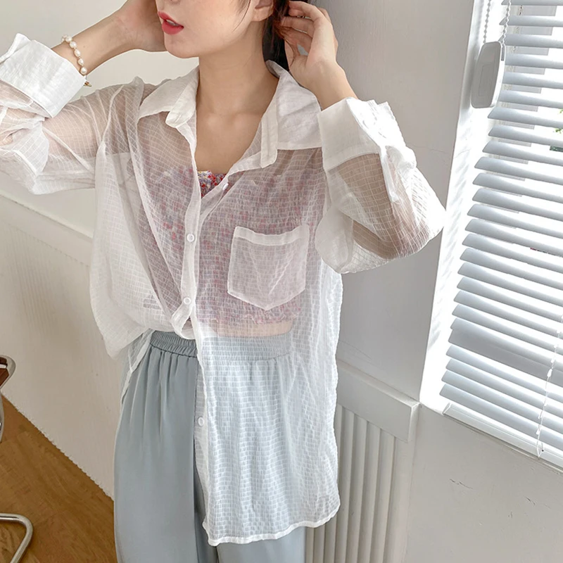 

Womens Summer Long Sleeve Thin Shirt Soild Colour Sun Protection Loose Jacket Lady Loose Blouses Lady Fashion Briefness Apparel