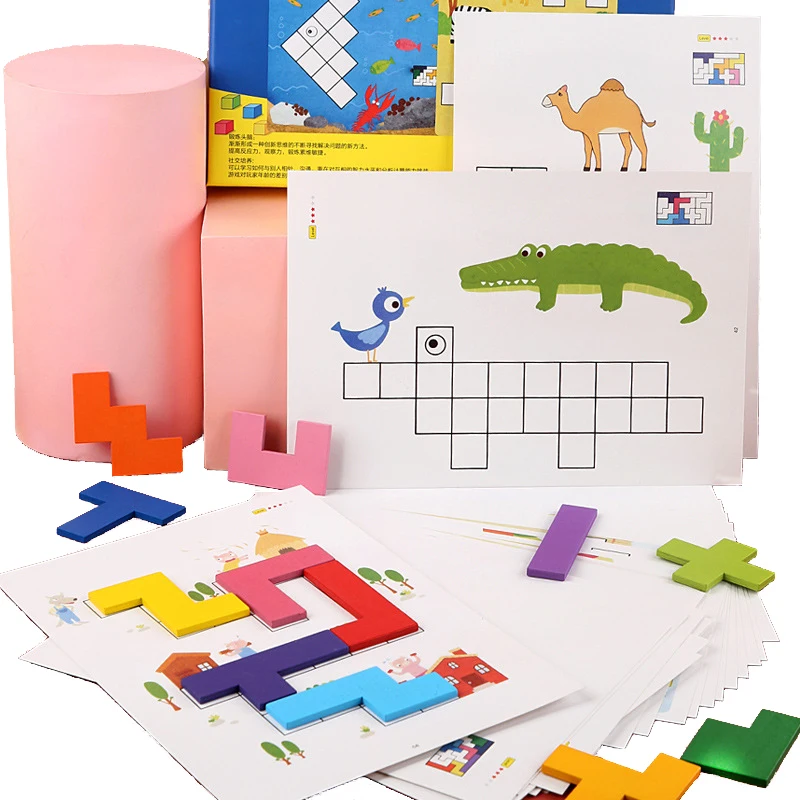 

Children's Tetris Book Imposition Training Thinking Training Wooden Puzzle Toy Gift