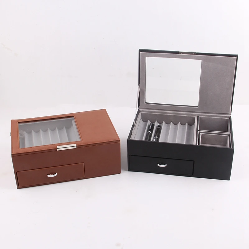 

PU Desk Storage Rack, DIY Pen Holder, Easy Assembly, Home,with Drawer