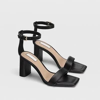2021 sandals low heeled shoes with strap suit female beige square toe new low heeled girls high comfort black buckle basic rubbe