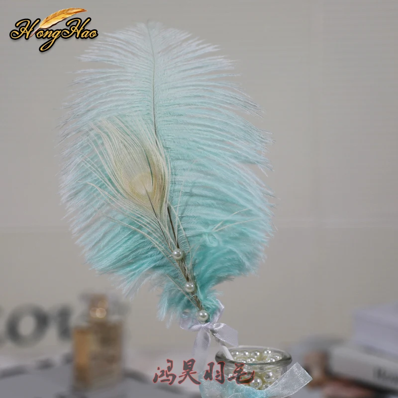

Romantic Black White Pearl Ostrich Feather Cake Topper Beautiful Wedding Birthday Party Dessert Table Cake Decoration Accessorie