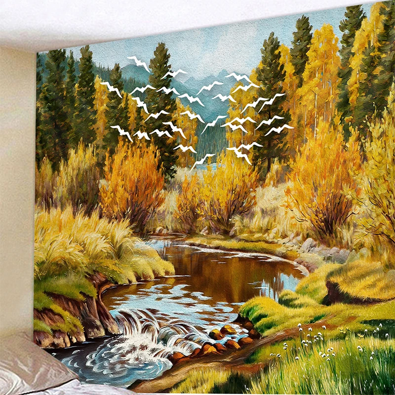 Большой Настенный гобелен с рисунком природного леса настенная подвеска в стиле