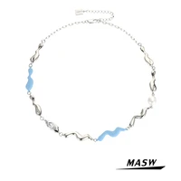 masw original design popular choker necklace 2021 new trend geometric metal sky blue fashion women necklace jewelry party gifts