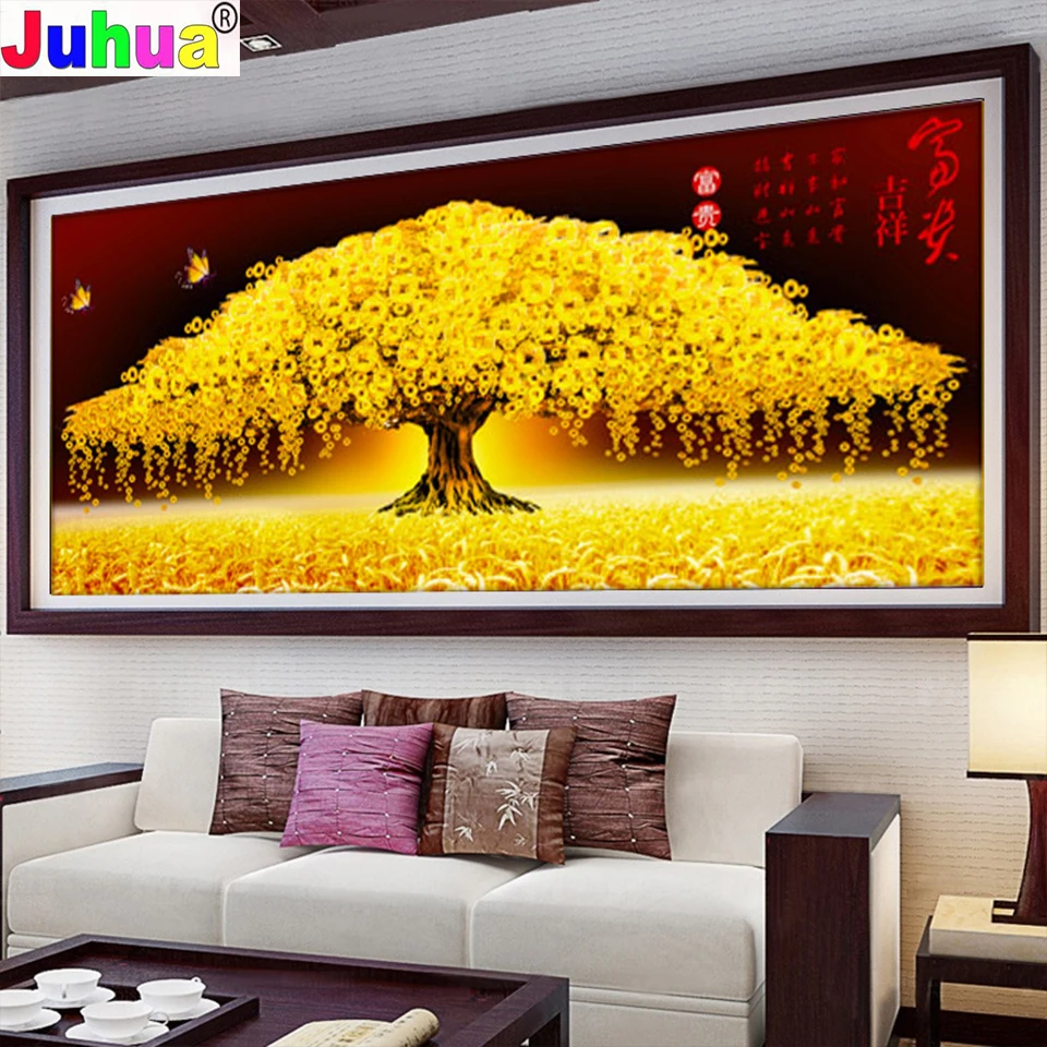 

Big Size DIY Diamond Embroidery,Round Diamond Rich lucky money tree Full rhinestone 5D Diamond painting cross stitch,needlework