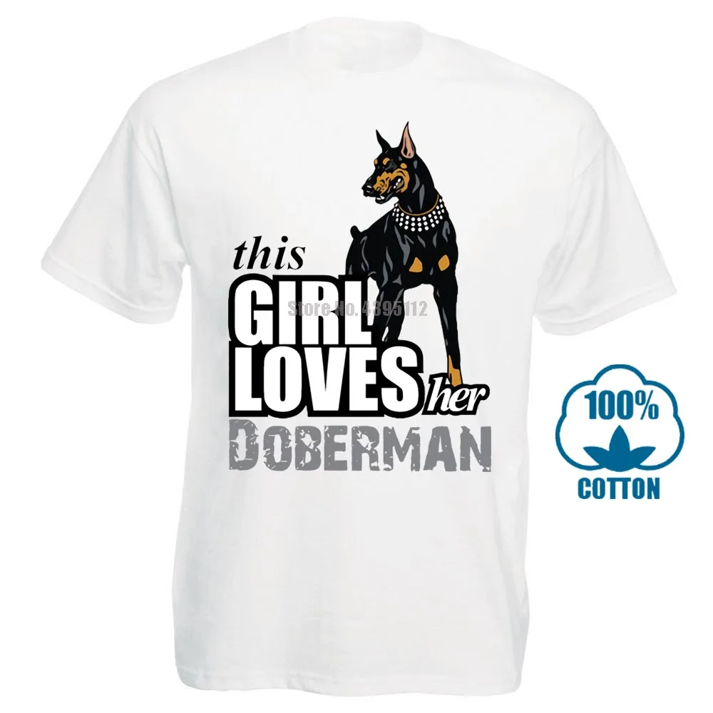 Эта девушка любит ее собака добермана одежда милые мужские футболки короткий