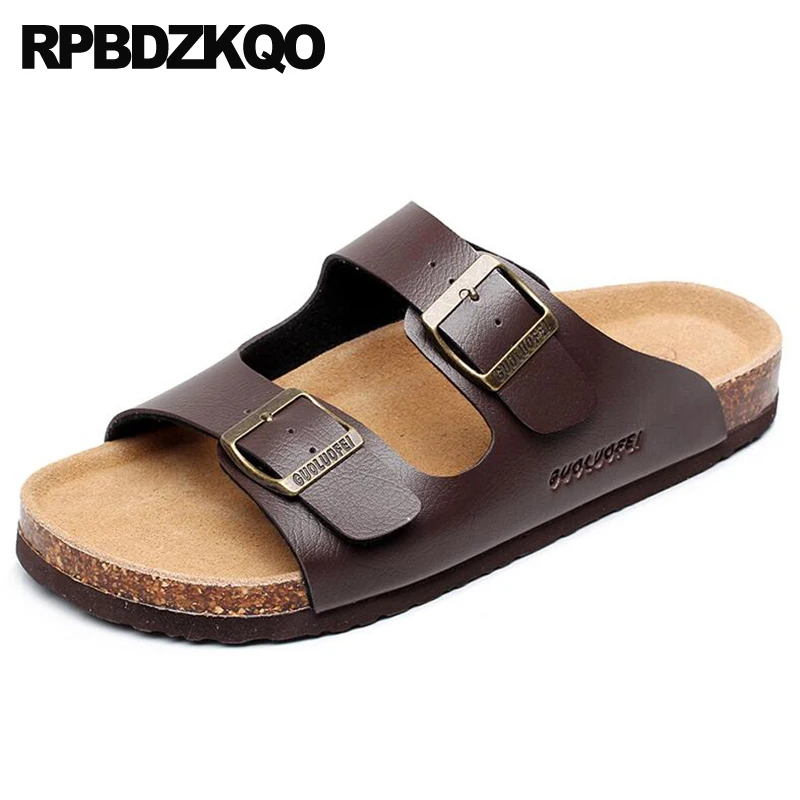 Шлепанцы мужские кожаные пляжные сандалии без застежки пробковые дизайнерские