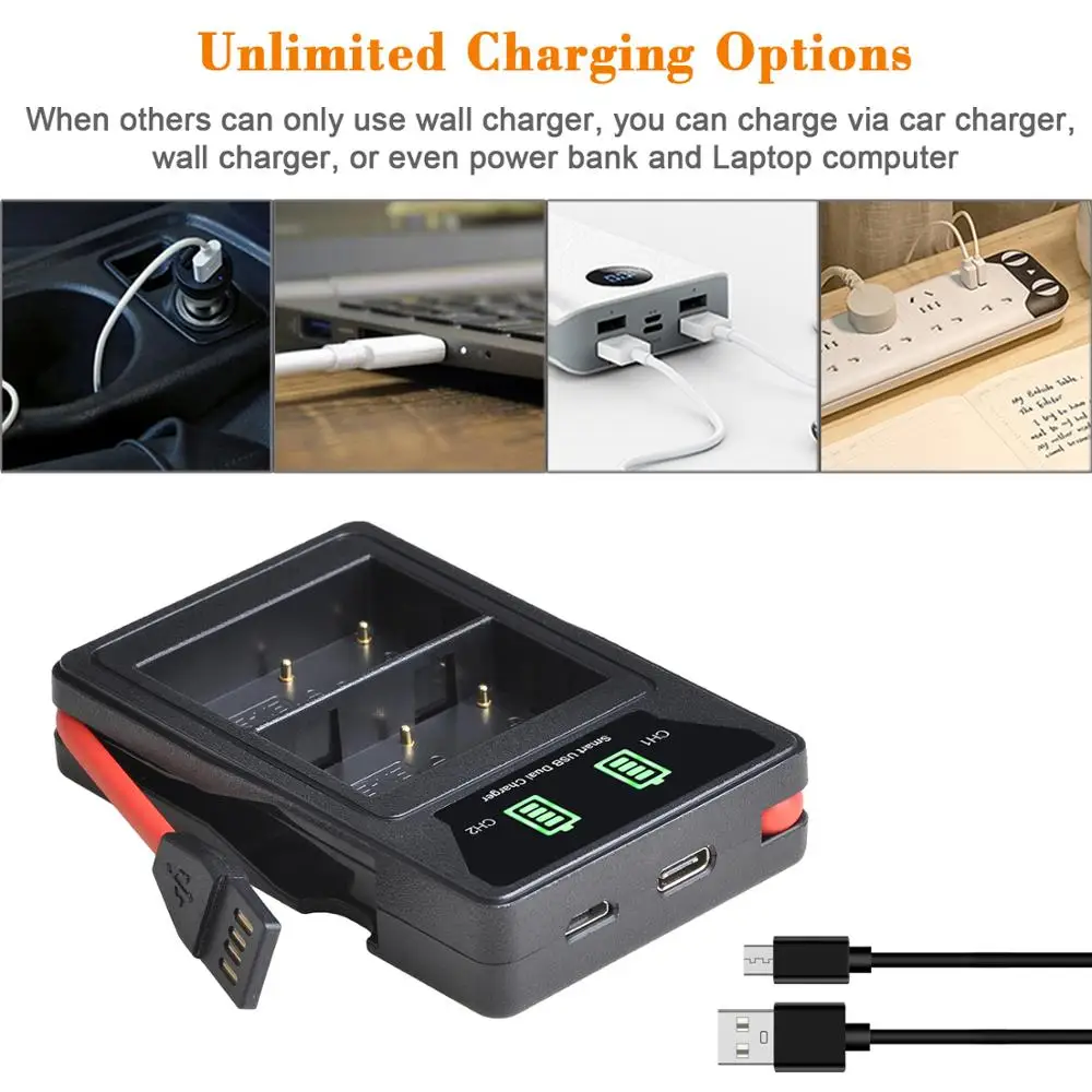 

EN-EL3e EN EL3e Battery + LED Built-in USB Dual Charger with Type C Port for Nikon D50 D70 D80 D90 D100 D200 D300 D300S D700