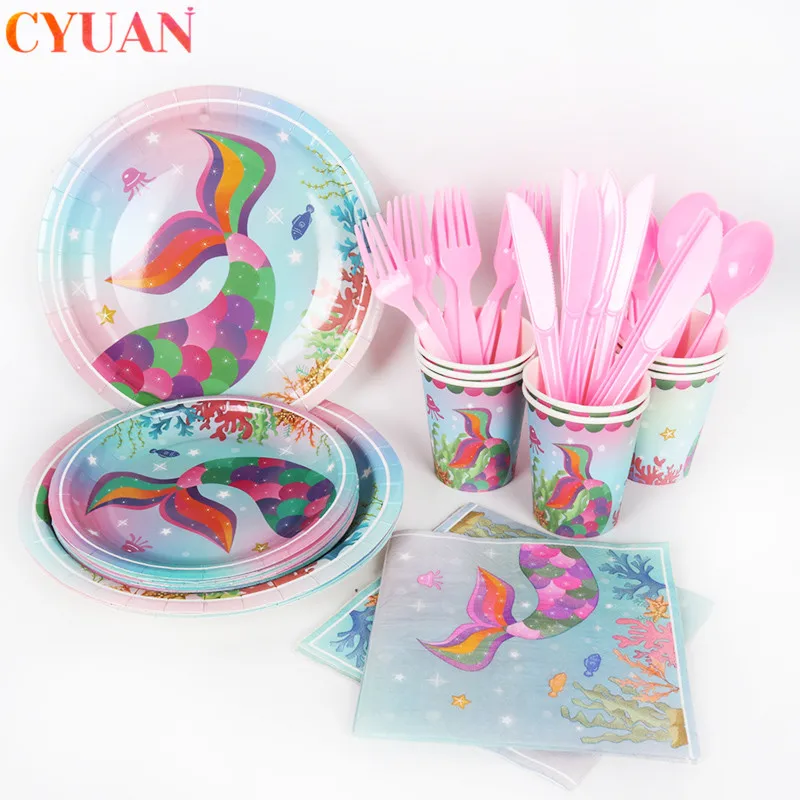 1st на день рождения Русалка вечерние украшения для детей маленьких мальчиков и девочек Бумага чашек