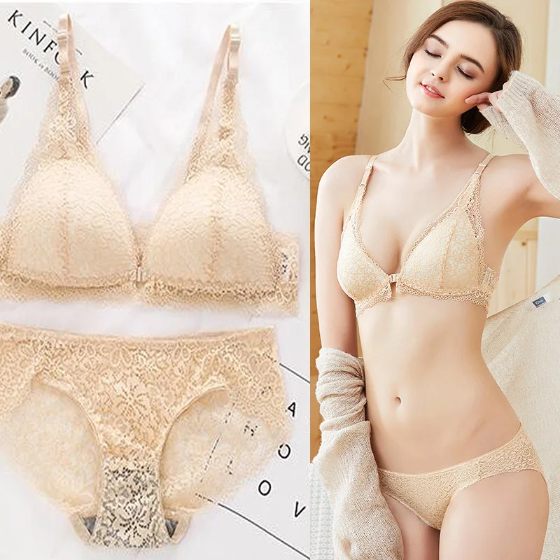 Сексуальный бюстгальтер с открытой спиной + трусики комплект кружевной передней