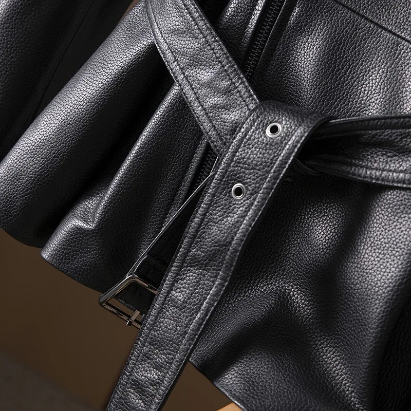 

Sheepskin Italian 100% Womens Motorcycle Coat Belted Slim Fit Ladies Autumn Punk Designer High Quality Genuine Leather Jacket