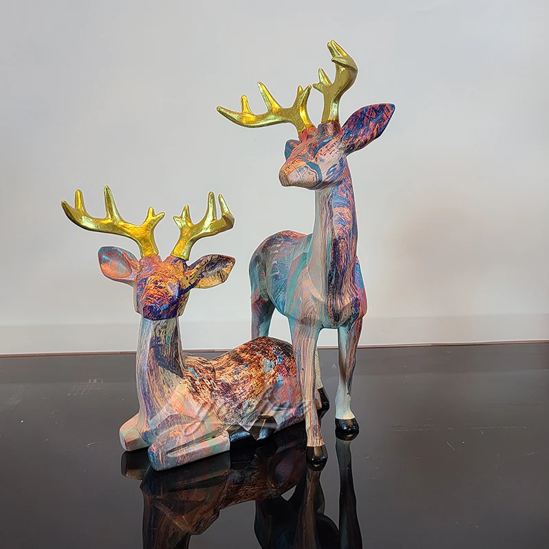 

Nordic Oil Painting Resin Animal Sculpture Resin Deer Statue Modern Deer Sculpture Home Office Decoration Accessories Ornament