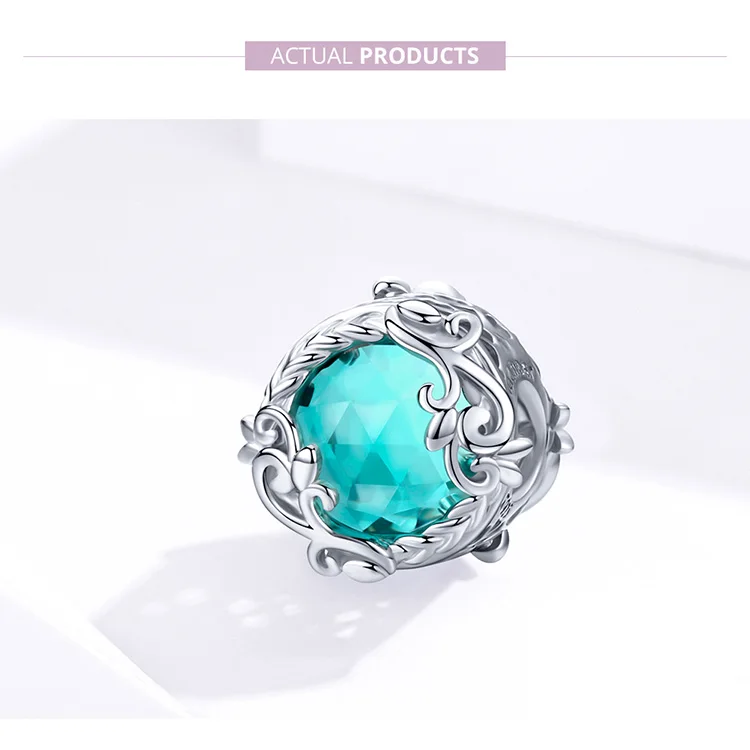 Geoki 925 серебро Европейский океан синий кубики циркона бусины трава fit Pandora браслет S925 морской камень подвески для ожерелья