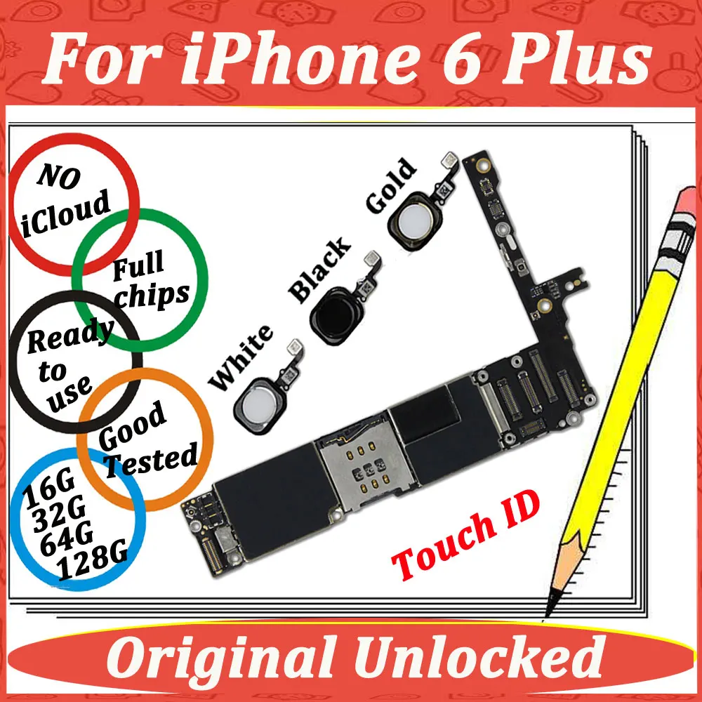 Оригинальная материнская плата для iPhone 6 Plus 5,5 ''16g 64g 128g w/NO Finger Touch ID материнская плата логическая материнская плата Бесплатный iCloud разблокировка