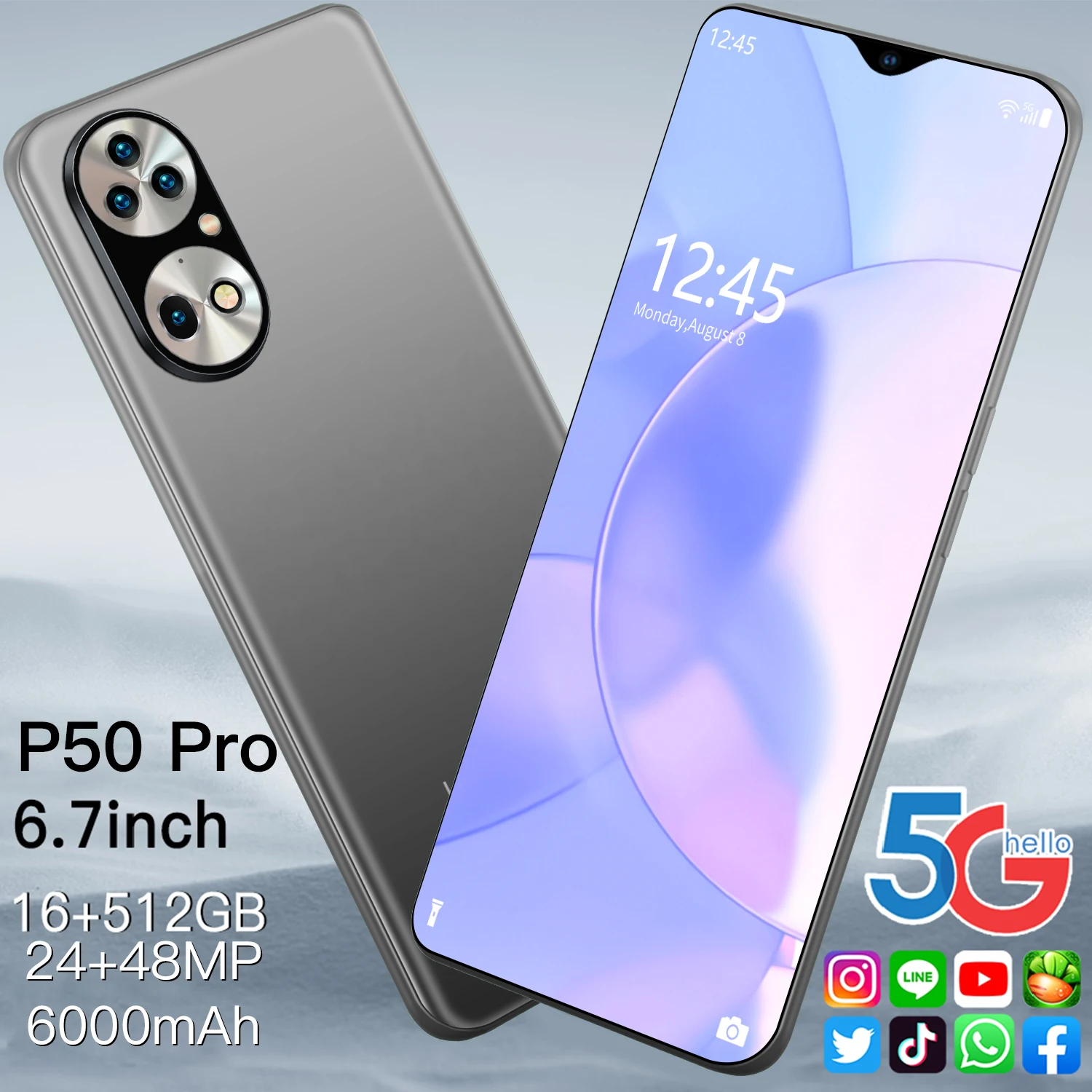 

Global Version P50 Pro 6.7 Inch Drop Screen 24+48MP Deca Core 16+512GB Andriod Phone Dual SIM+Micro SD 6000mAh Smartphone MT6989