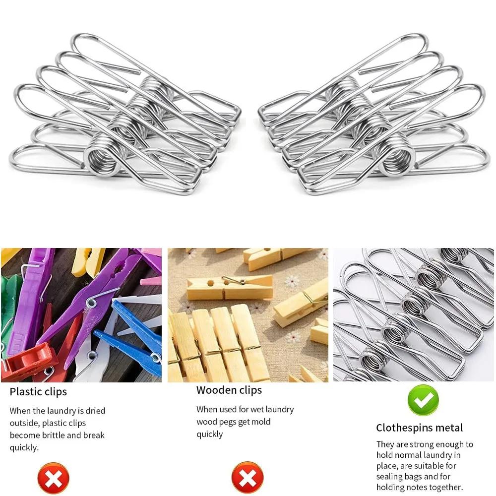 100pcs Clothes Pegs Stainless Steel Clothespins Drying Towels Socks Clothing Clamp Bedspread Hanger Clip Laundry Cloth Pins images - 6
