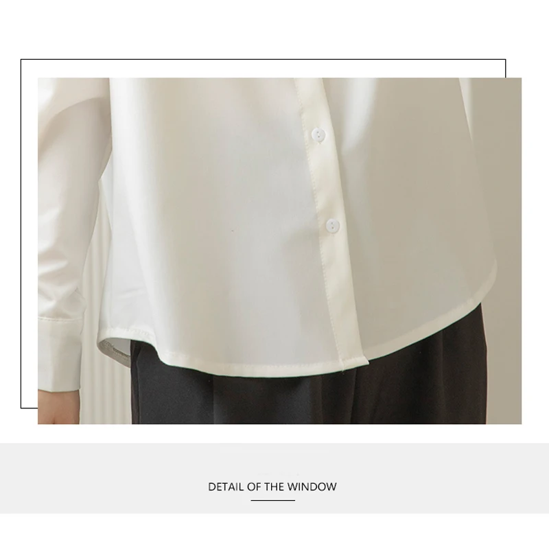 Women Blouses Lapel Cardigan Shirt Casual White Long Sleeve Top Commuter Shirt Spring Autumn