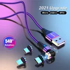 Магнитный кабель USB 540 со светодиодной подсветкой, кабель USB type-C для быстрой зарядки, Магнитный зарядный кабель Micro для iPhone 12, Xiaomi, oppo, mi, Samsung, Huawei