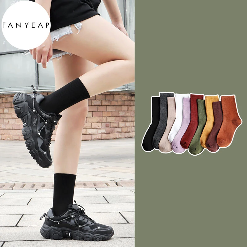 

5pairs stockings female pile pile socks Korea Japanese street INS trend spring and autumn winter style tall pure color stockings