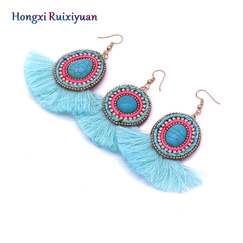 Модные серьги ювелирные изделия богемные кисточки стразы кожаные женские ретро