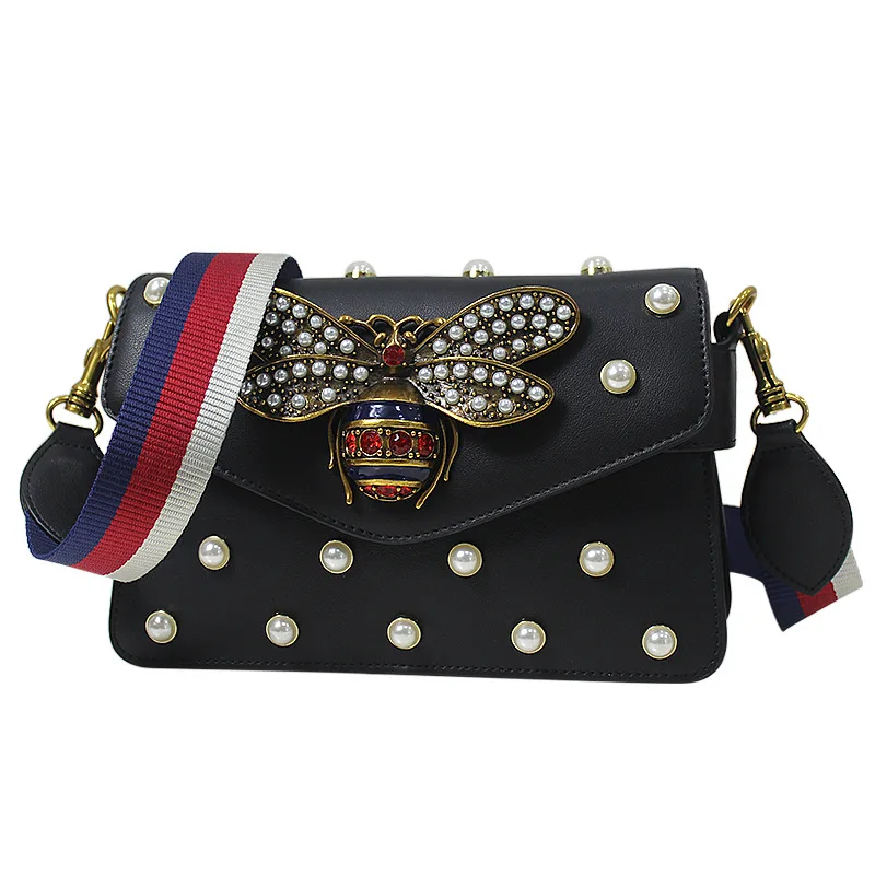 

Net red 2021 leather cross-border bag female new pearl bee bag chain leather small square bag female handbag