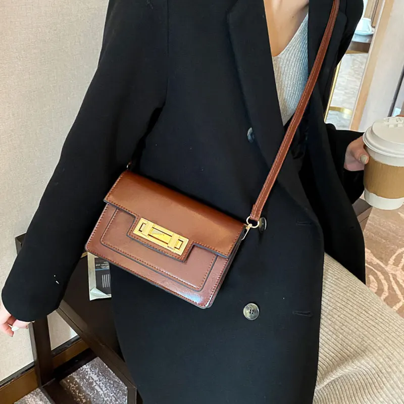 

Winter Fashion Crossbody Female Bag Pu Leather Lock Shoulder Bag Simple Square Women Handbag Small Clutch Bag