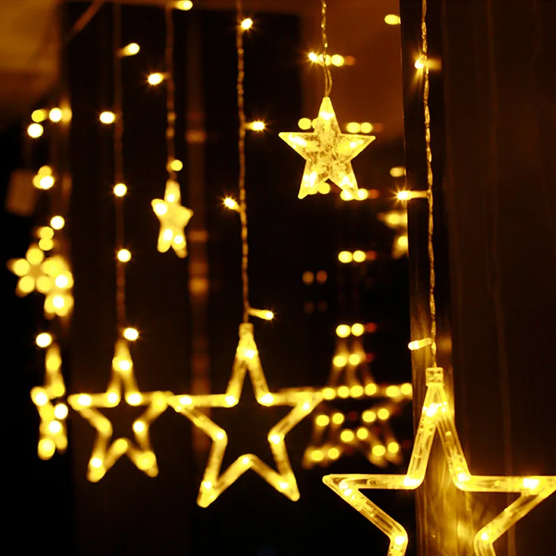 YINUO LIGHT 12PCS Stars Garland Led String Light Fairy Lights Curtain Waterproof 8 Modes Holiday Christmas Decoration | Лампы и