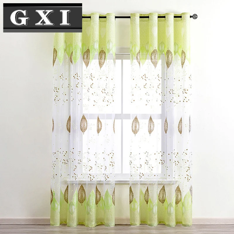 

GXI Green Leaves Sheer Curtains Burnout Voile Window Drapes Rustic Tulle For Living Room Kitchen Sheer Fabrics Cortinas