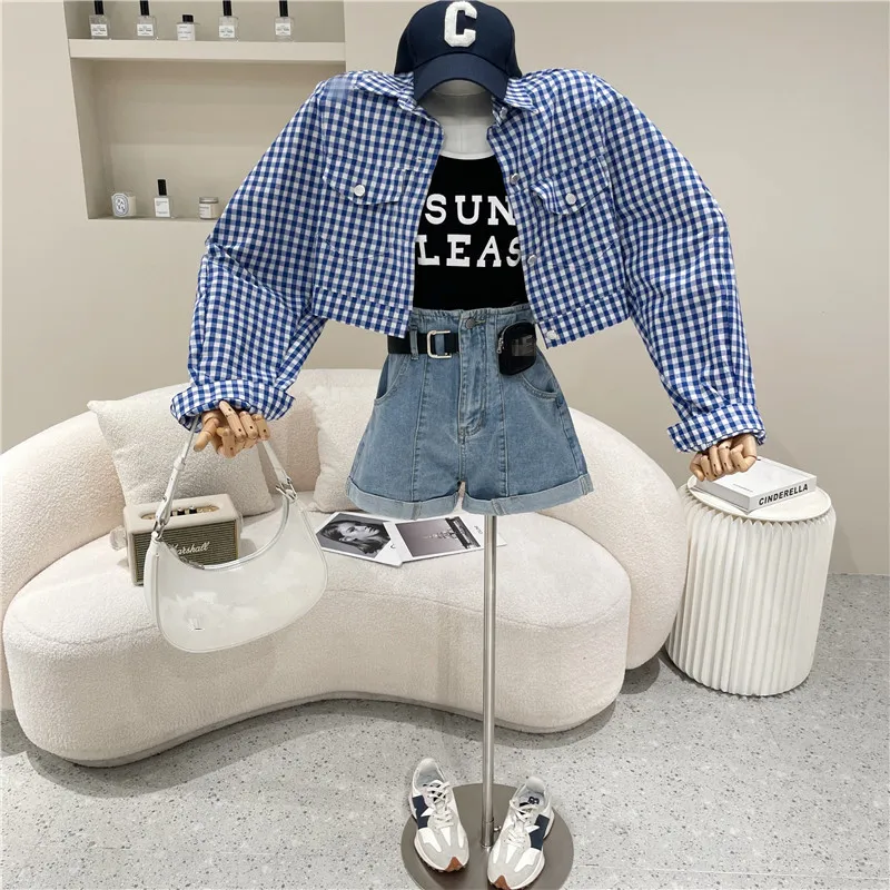 

Women's Clothing Summer 2021 Niche Design Fashion Design New Thin Jacket Short Long Sleeve Plaid Shirt