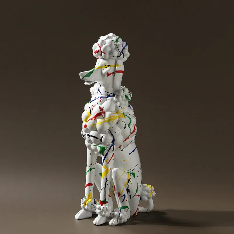 

Nordic Luxurious Colored Drawing Poodle Art Decoration Creative Simulation Pet Dog Resin Art&Craft Home Living Room Decor X3698
