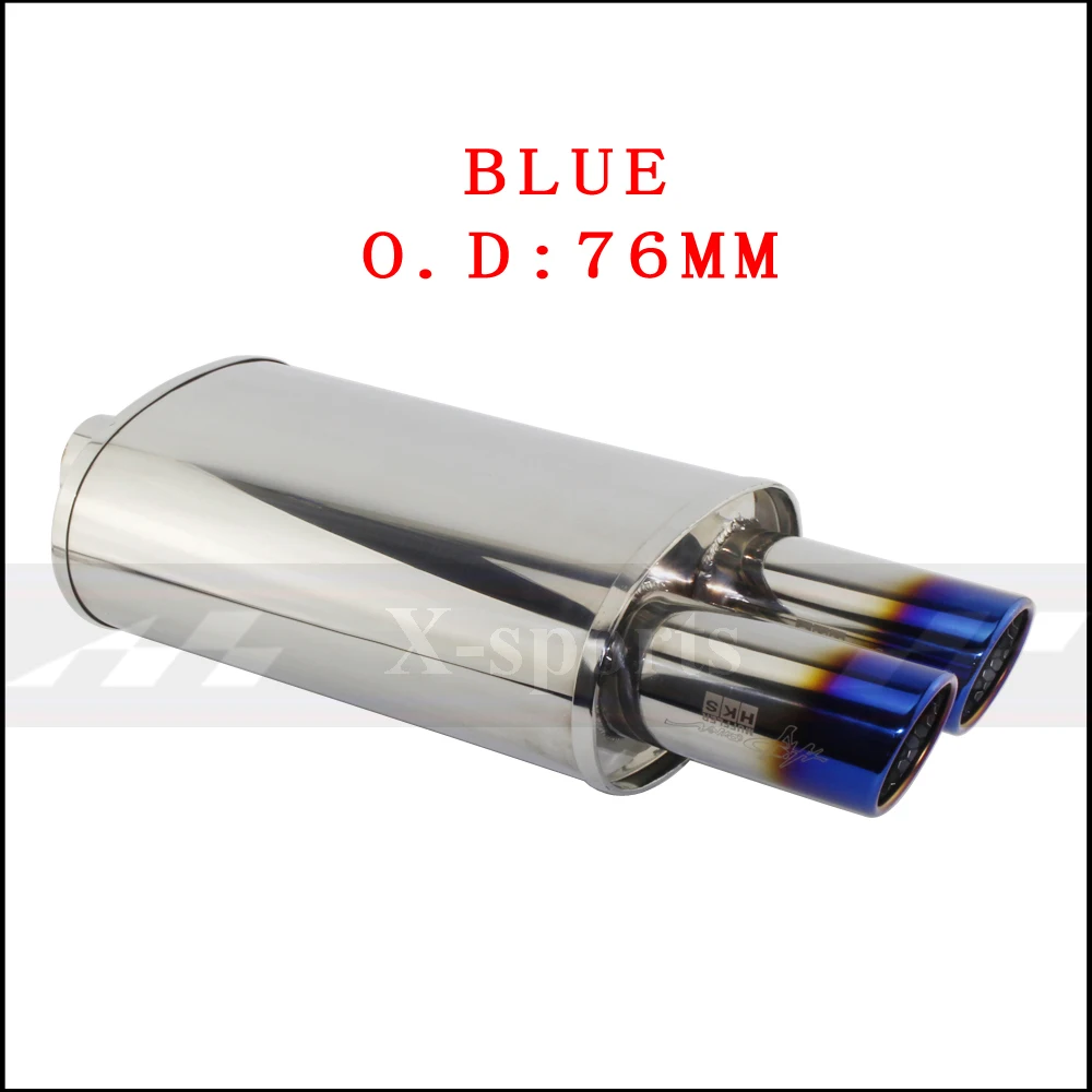 blue 76MM Автомобильные аксессуары глушитель выхлопной трубы полированный Универсальный нержавеющая сталь сгоревший синий глушитель двойной экспорт 63 мм 76 мм - Цвет: blue 76MM