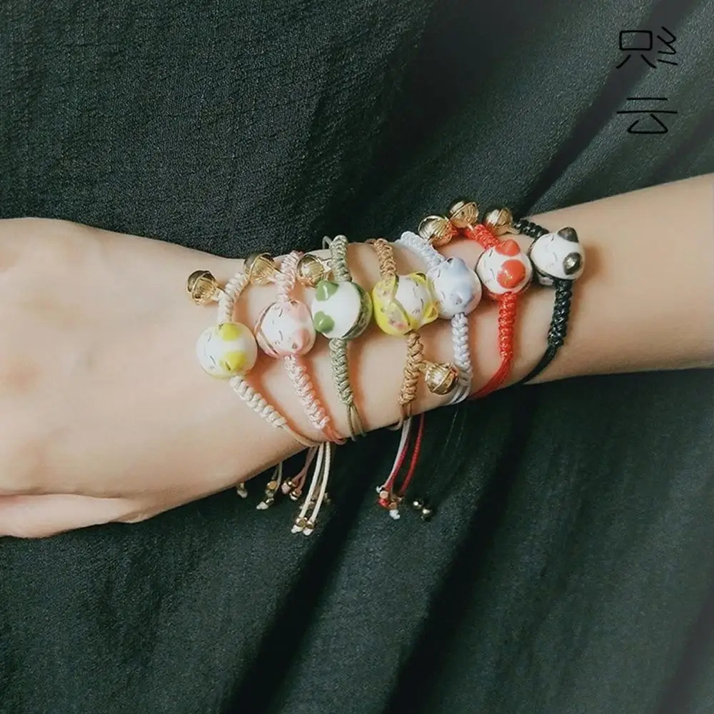 

New Color Simple Cute Ceramic Lucky Cat Star Bracelet Hand-woven Red Colors Rope Bangle For Women Girls Jewelry Gift
