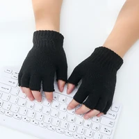 1pair women men black knitted fingerless gloves autumn winter outdoor stretch elastic warm half finger warm work writing gift