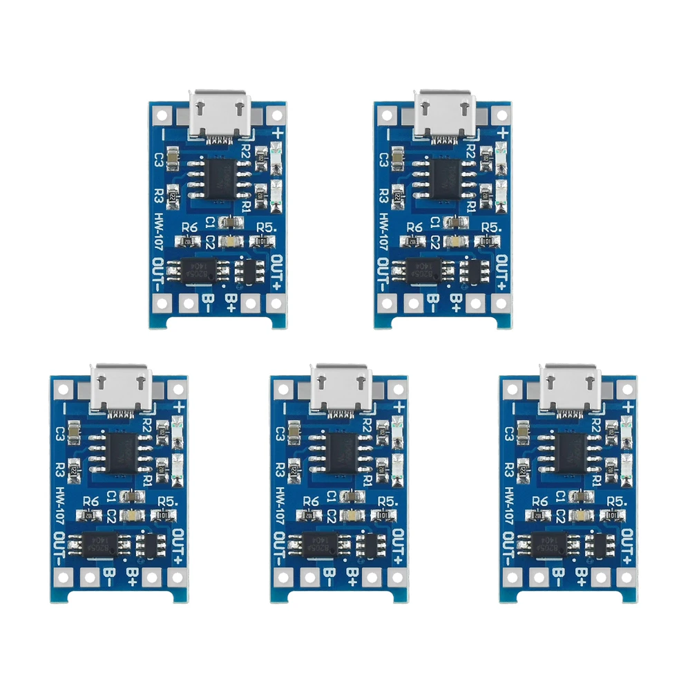 5PCS 5V 1A Micro USB 18650 Lithium Battery Charging Board Charger Module+Protection Dual Functions TP4056 | Электроника