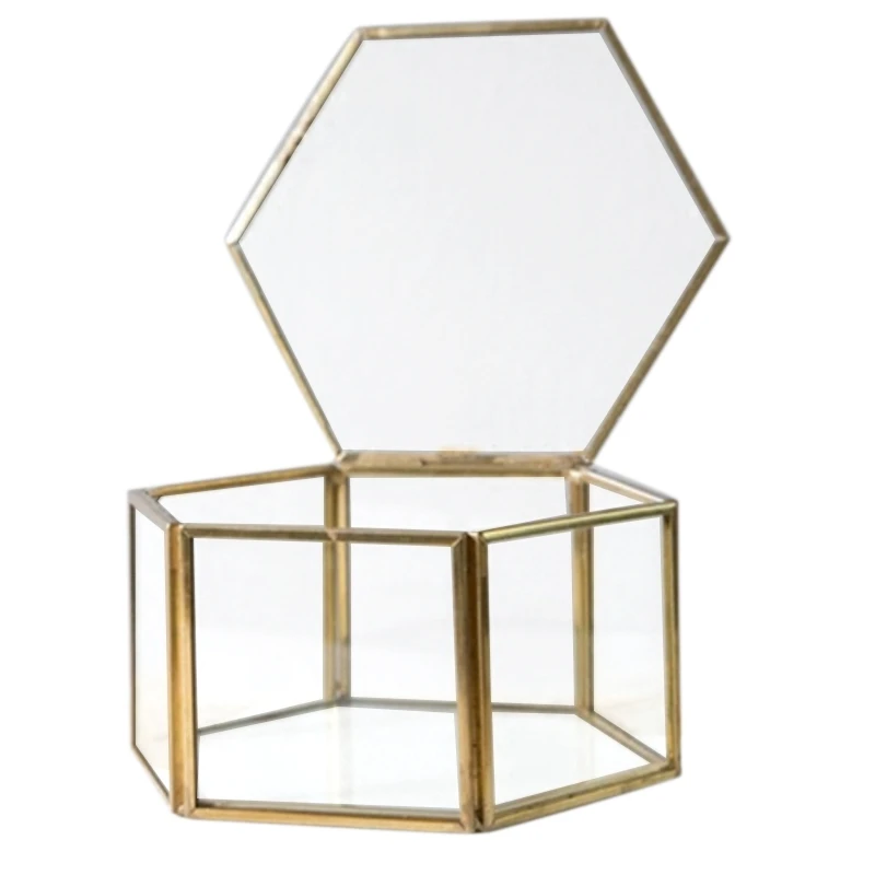 Горячая продажа Геометрическая прозрачная стеклянная шкатулка для украшений