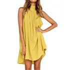 Платье женское асимметричное в стиле бохо, желтое пляжное праздничное вечернее Повседневное платье без рукавов, с лямкой на шее, на лето