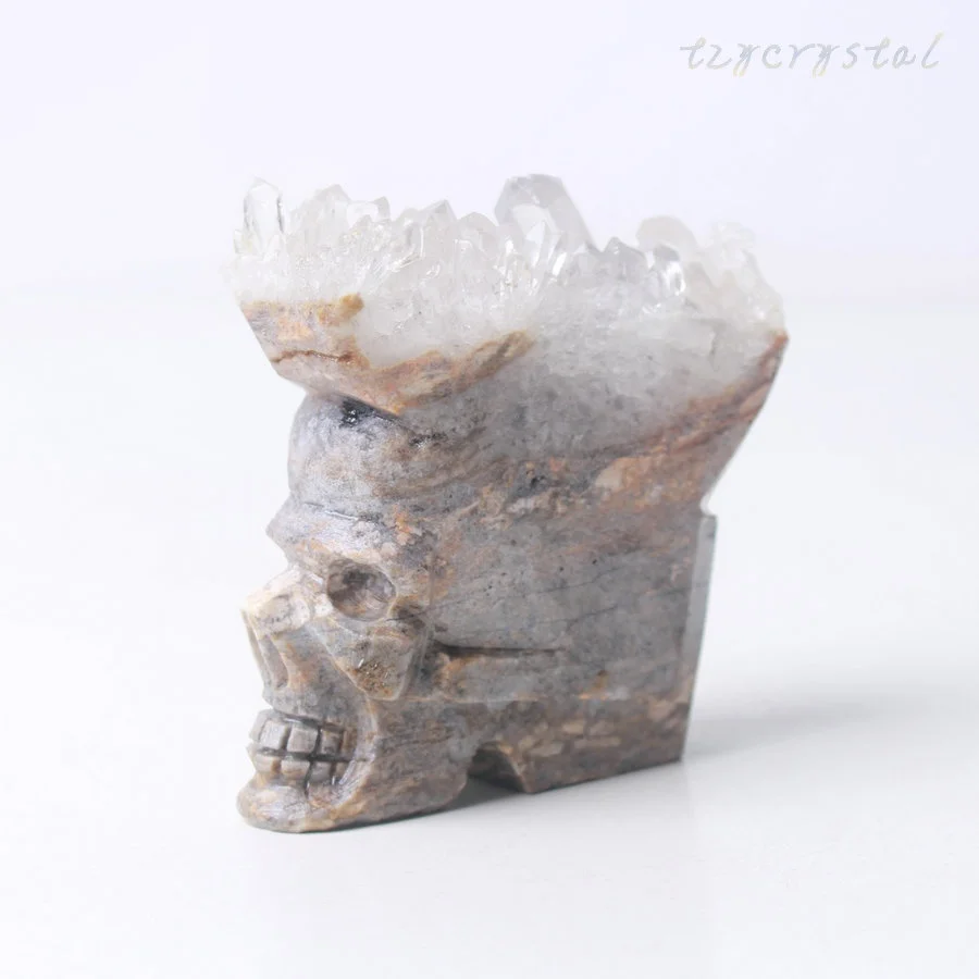 1 шт. белая Хрустальная кластерная голова черепа ручная резная статуя
