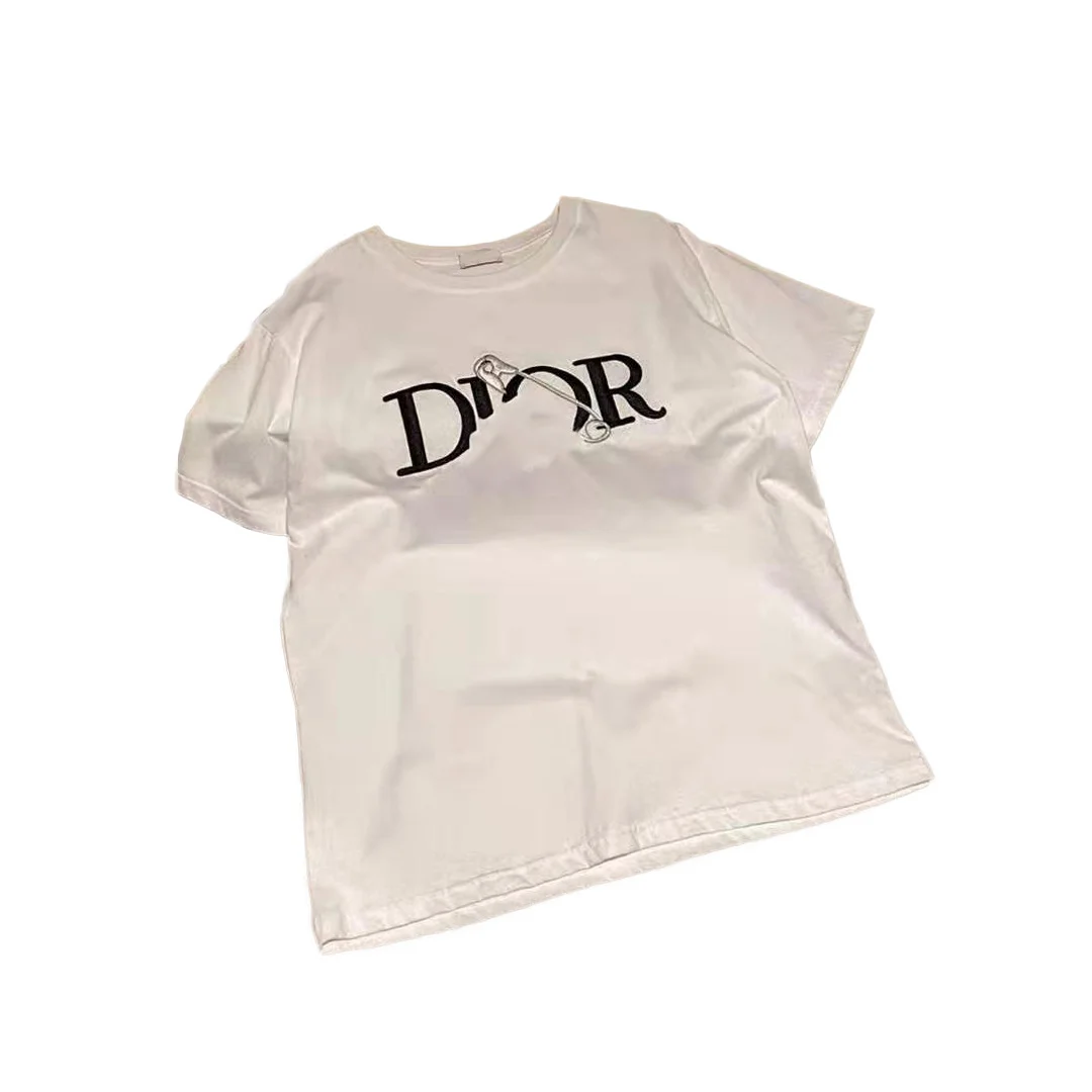 

2021 new paper clip letter embroidery round neck loose casual all-match short-sleeved black and white two colors