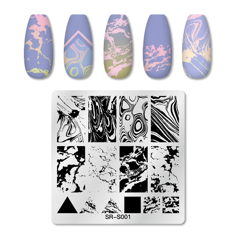 

RBAN NAIL 1 Pcs Nail Art Stamp Stamping Image Plate 6*6cm Marble Pattern Stainless Steel Nail Template Manicure Stencil Tools