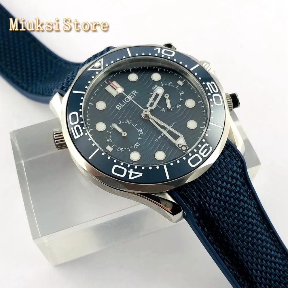 Мужская спортивная кварцевая фотохронограф Bliger новинка 2020 41 мм с синим