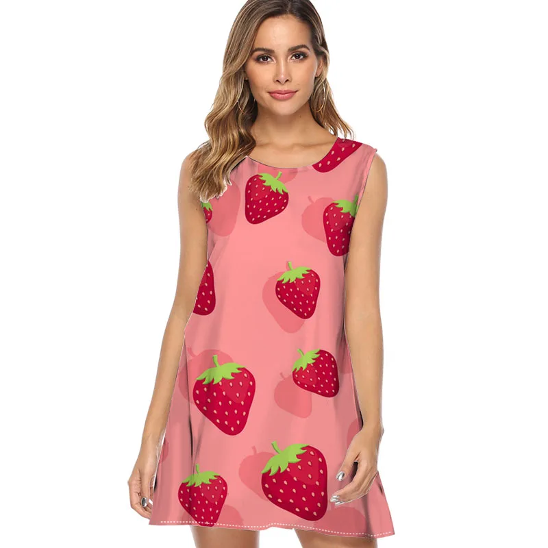 

Happy flowers Cute Print Dress Women Fashion Sleeveless Casual Loose Summer Dress new arrival o neck vogue A-line Party Dress