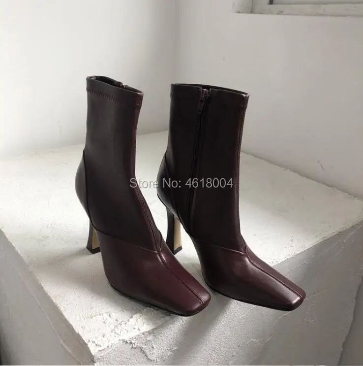 KALMALL Kendall Jenner/стильные ботильоны; женские короткие ботинки с квадратным носком; ботинки на молнии на каблуке «рюмочка»; сезон осень-зима