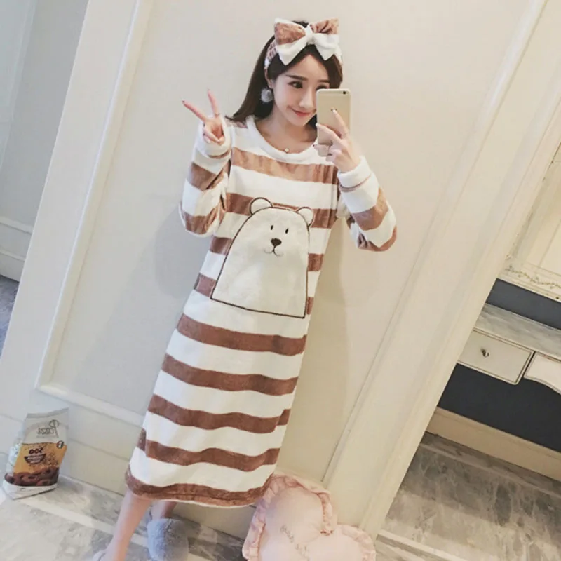 Sanderala женское теплое Фланелевое ночное белье с принтом героев мультфильмов