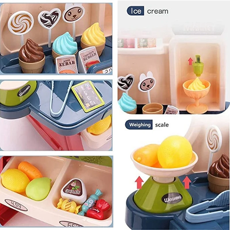 

Children's Simulation Supermarket Sales Desk Shopping Cart Combination Set Play Store Supermarket Scan Cashier Toy