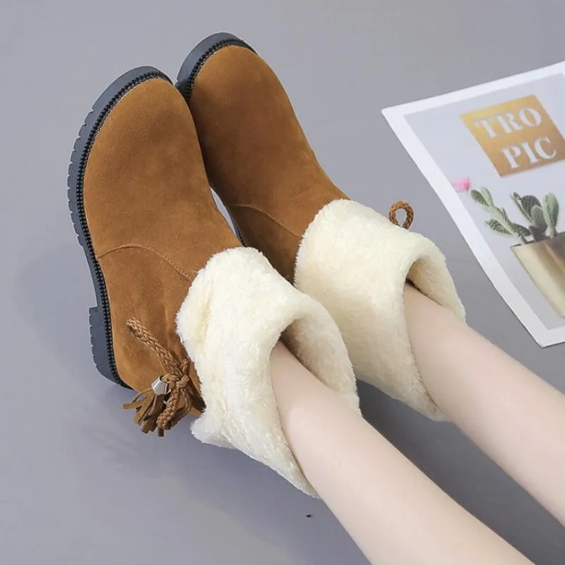 

LZJ 2019 new women's boots winter ladies warm fashion comfortable snow boots women's shoes plush sorghum leather women's boots